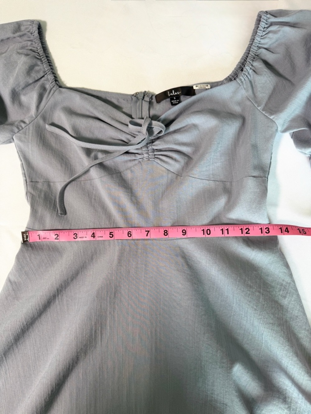 Lulus Women Dusty Blue Puff Sleeve Mini Dress Size S Small Boho Romantic Cottage - Picture 16 of 16